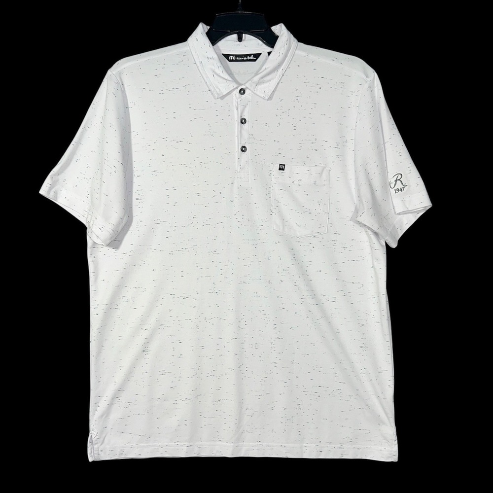 Travis Mathew Polo Shirt Mens XL White Speckled Short Sleeve Pocket Golf R 1947